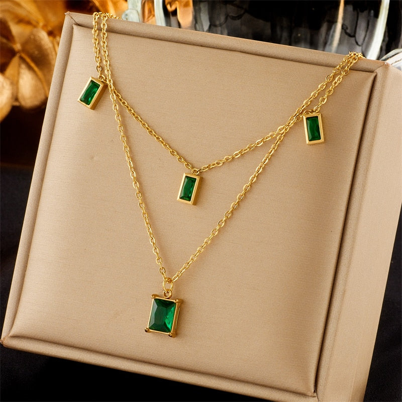 18k gold emerald chandelier Necklace Set