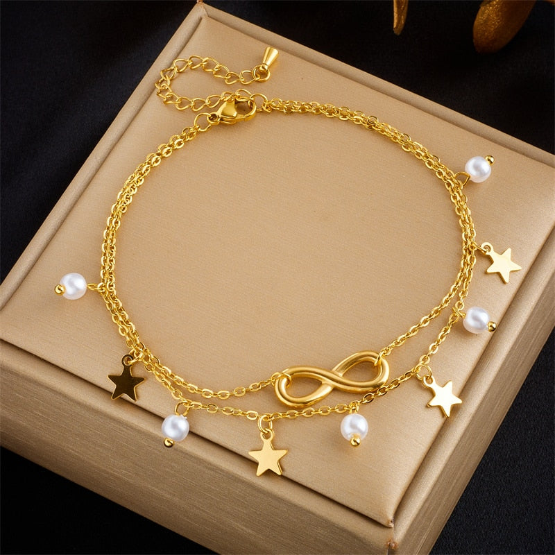 18k Gold Infinity Pearl Anklet