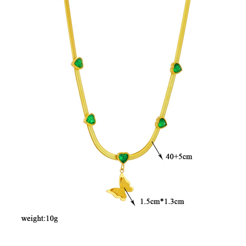 18k Gold Emerald Heart Rope necklace Chain