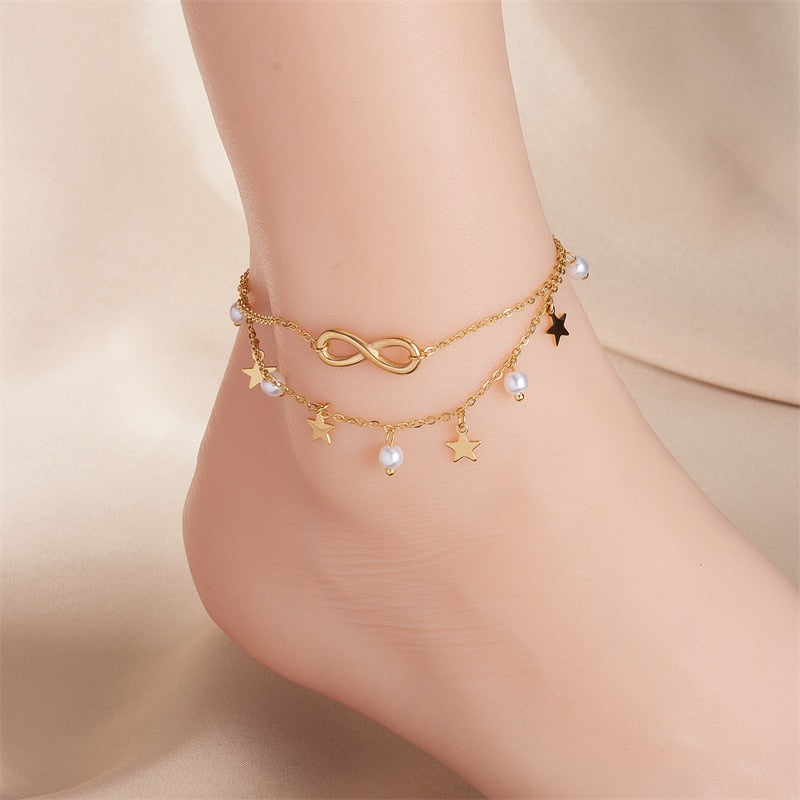 18k Gold Infinity Pearl Anklet