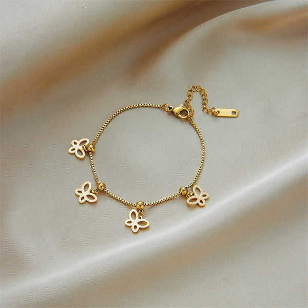 18k Gold Cube Linked Butterfly Anklet