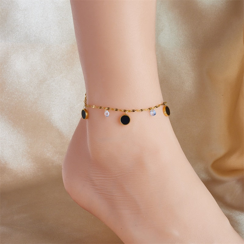 18k Gold Black Gem Diamond Anklet