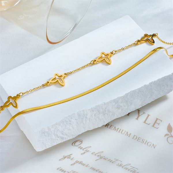 18k Gold Snake Chain Butterfly Anklet