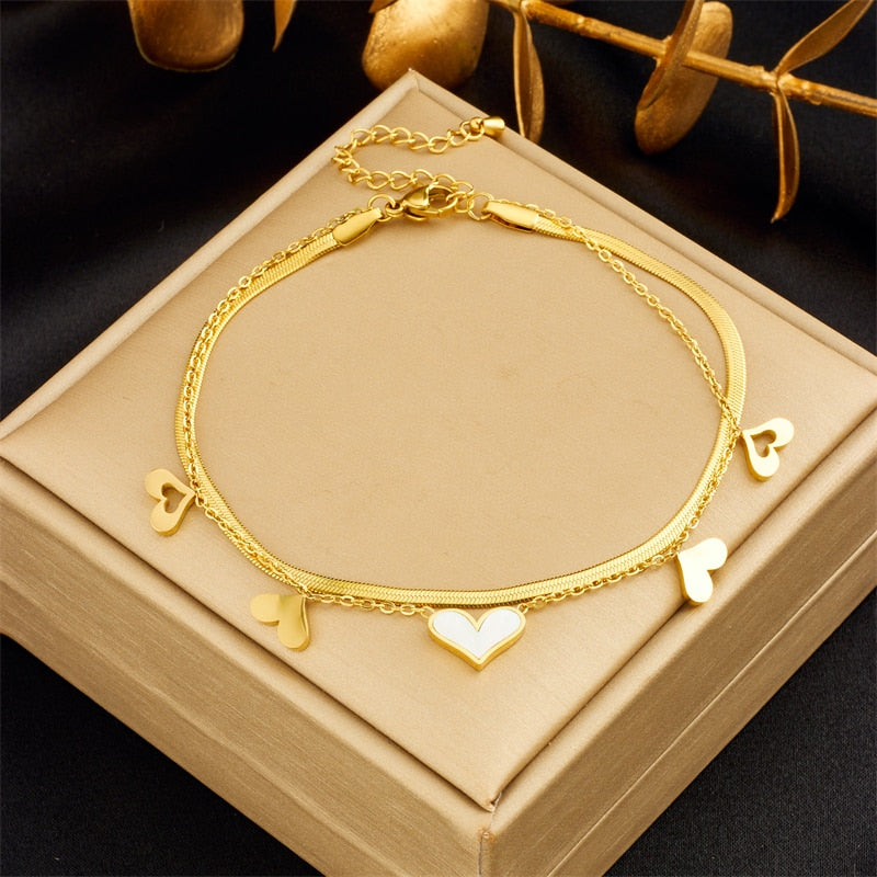18k Gold Double Layered heart Anklet