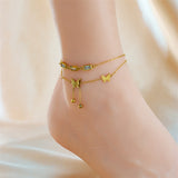 18K Gold Diamond Baguette Butterfly Anklet