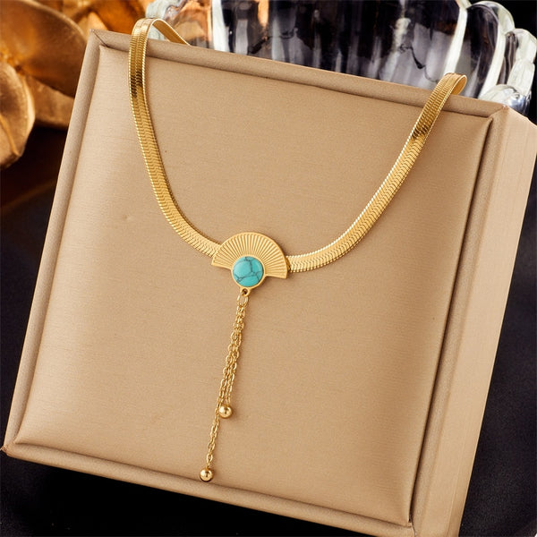 18k Gold Rope Fan Pearl Pendant Chain