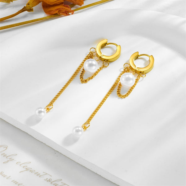 18k Gold Miami Pearl Link Earrings