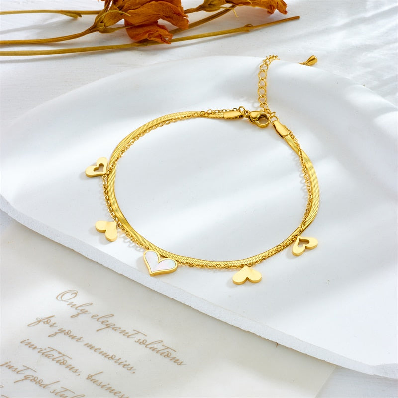 18k Gold Double Layered heart Anklet