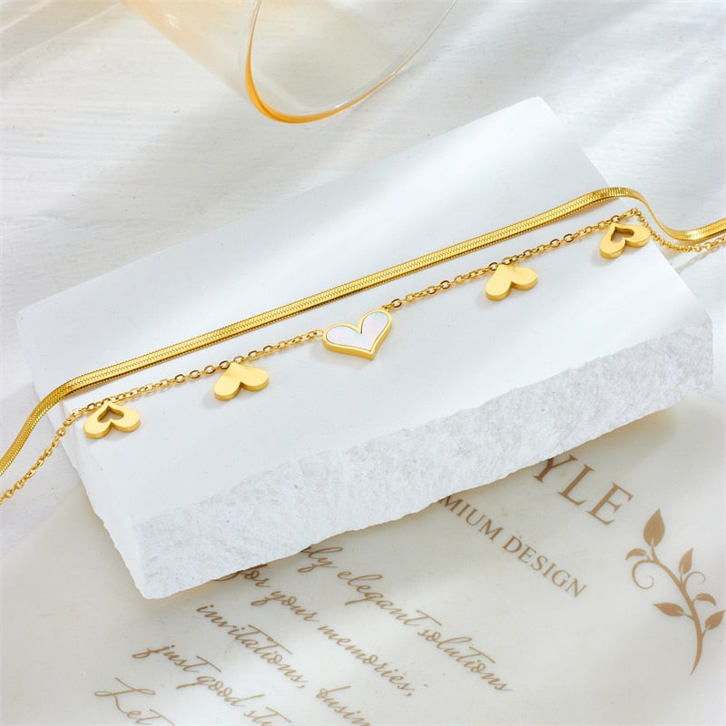 18k Gold Double Layered heart Anklet