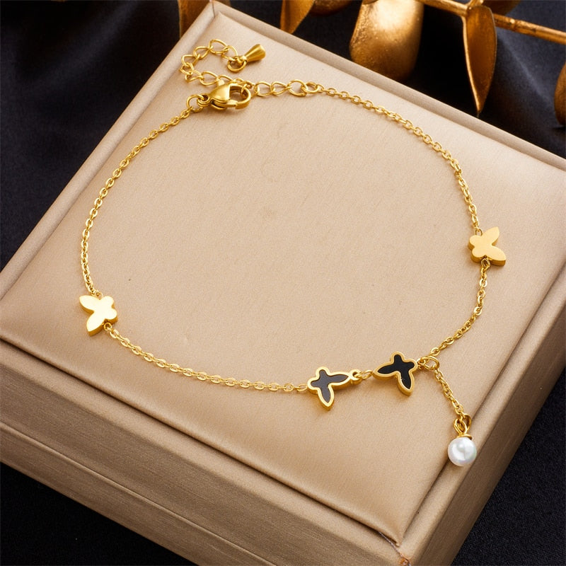 18k gold butterfly pearl anklet