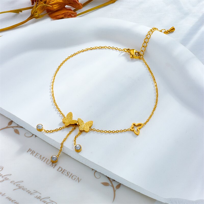 18k Gold Butterfly Diamond Chandelier Anklet