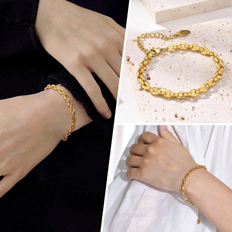 18k Gold Coffee Bean Linked Bracelet