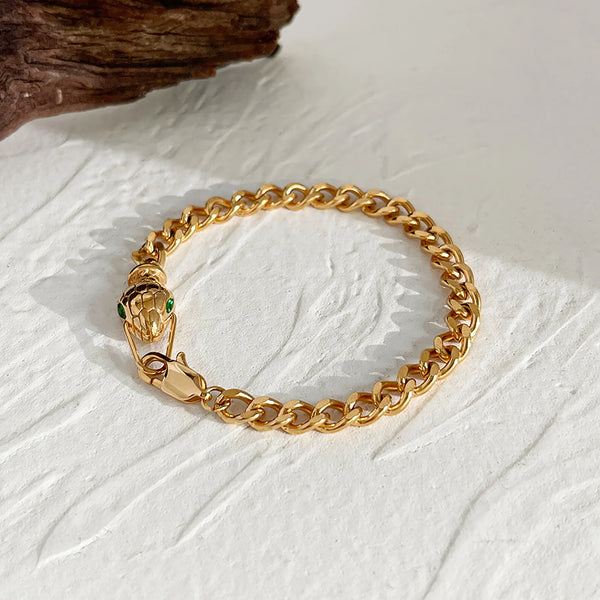 18k Gold Emerald Snake Cuban Bracelet