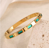 18k Gold Emerald Baguette Bangle Bracelet