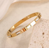 18k Gold White Baguette Bangle Bracelet