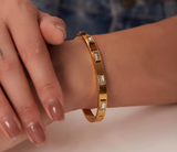 18k Gold White Baguette Bangle Bracelet