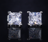 Sterling Silver Diamond Stud Earrings Square Cut (2mm-10mm)