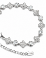 Sterling Silver Moissanite Diamond Clover Royal Women's Bracelet