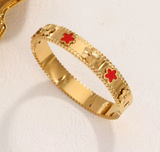 18k Gold Ruby Red Clover Bangle Bracelet