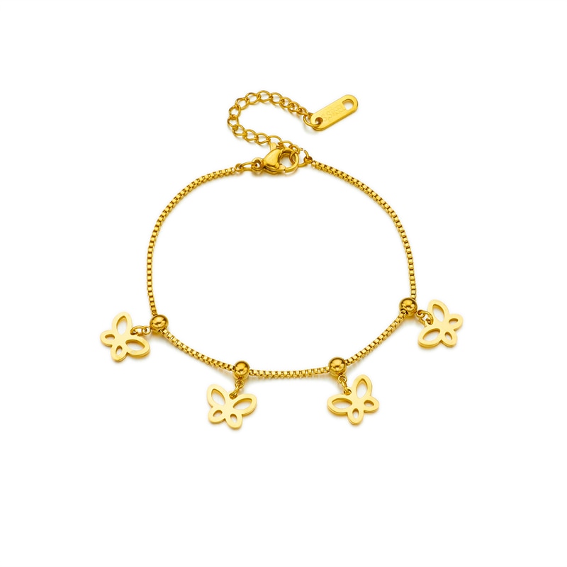 18k Gold Cube Linked Butterfly Anklet