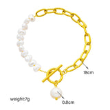 18k Gold French Cuban Pearl Bracelet