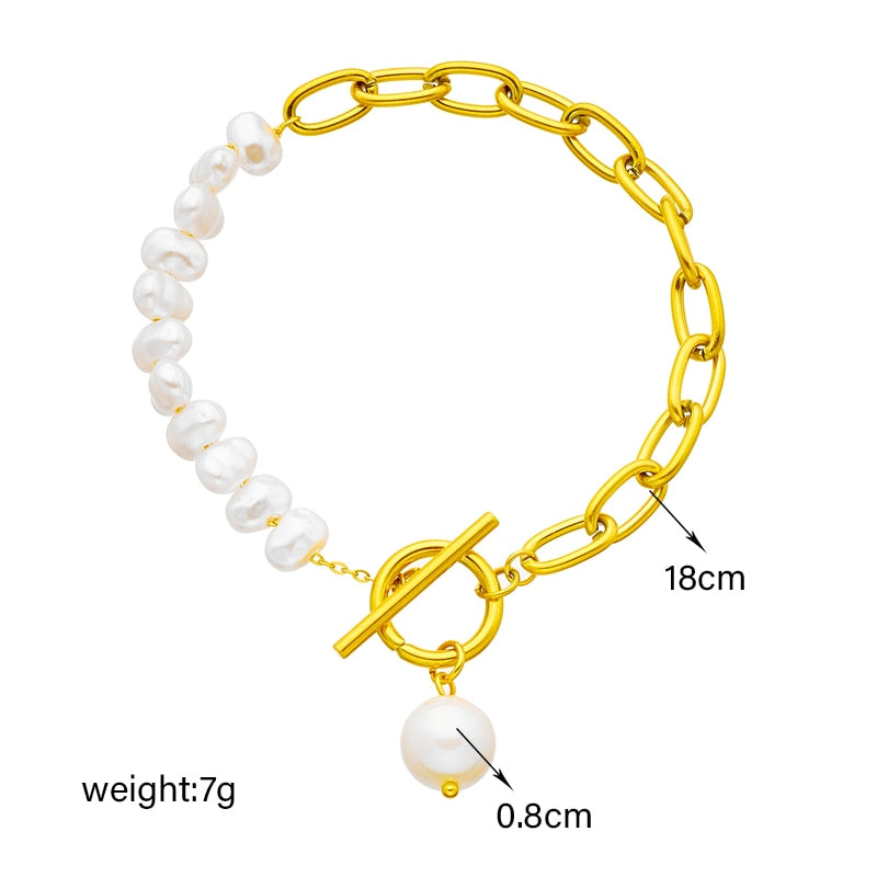 18k Gold French Cuban Pearl Bracelet