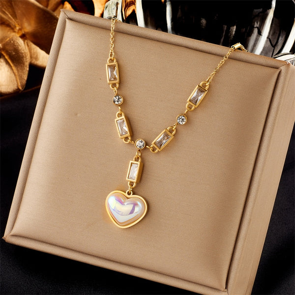 18k gold Diamon Pearl Heart Inter-linked Chain
