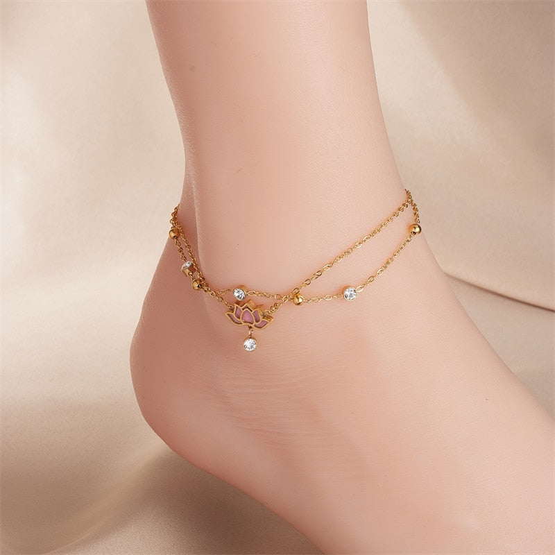 18k Gold Rose Diamond Anklet