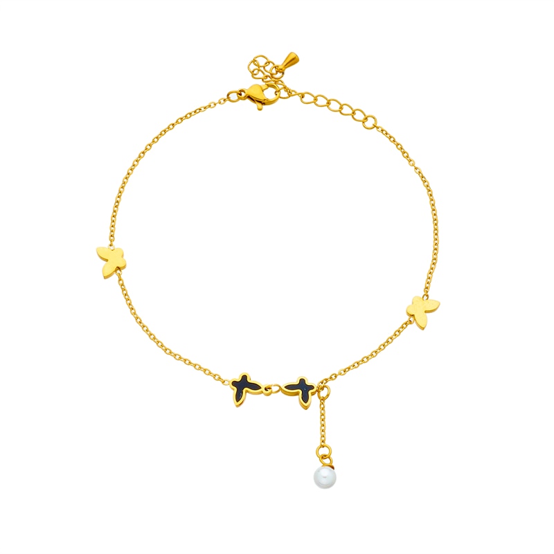 18k gold butterfly pearl anklet