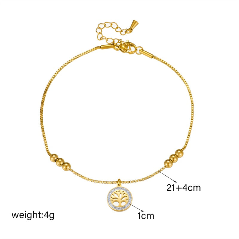 18k Gold Rope Cube Pearl Tree Anklet