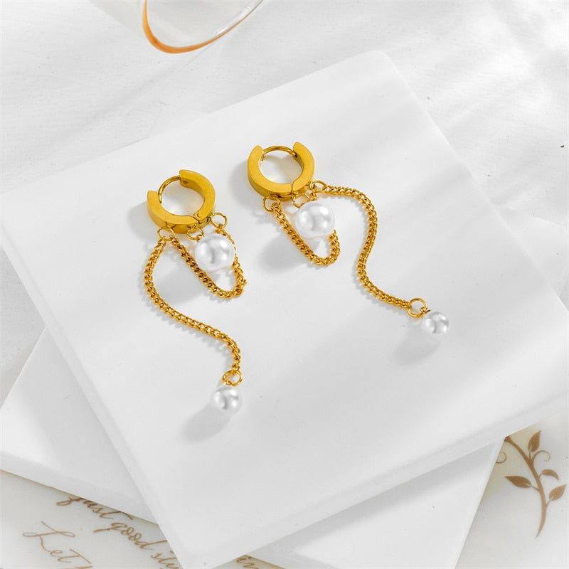 18k Gold Miami Pearl Link Earrings