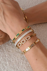 18k Gold Emerald Baguette Bangle Bracelet