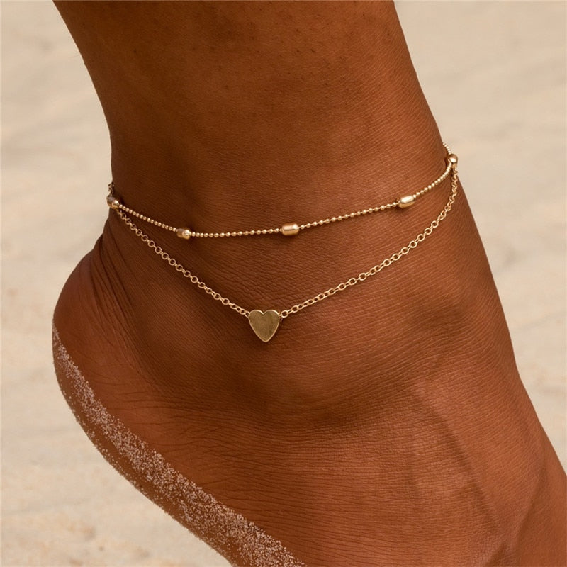 18k Gold Love Pearl Anklet Set