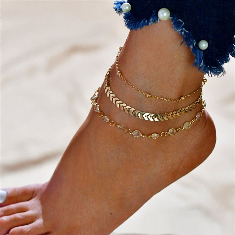 18k gold Pearl White Anklet Set
