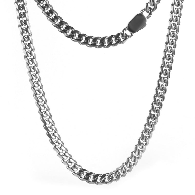 Thick Stainless Steel Curb Cuban Chain Necklace – 7.8mm To 15mm Width, 40-90cm Length (No Pendant)
