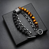 Tiger Eye Stone Beaded Silver Bracelet (10-Variants)