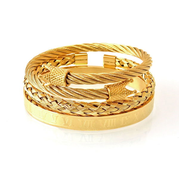 Royal Crown 3 Piece 18k Gold Bracelet Set