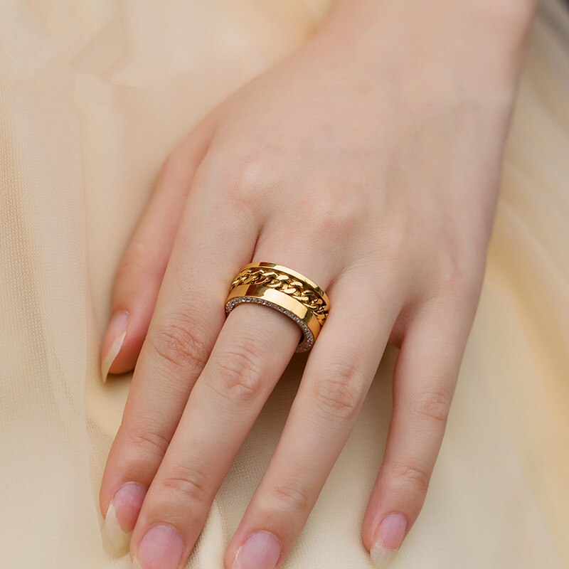 18k Gold Cuban Layered Diamond Ring