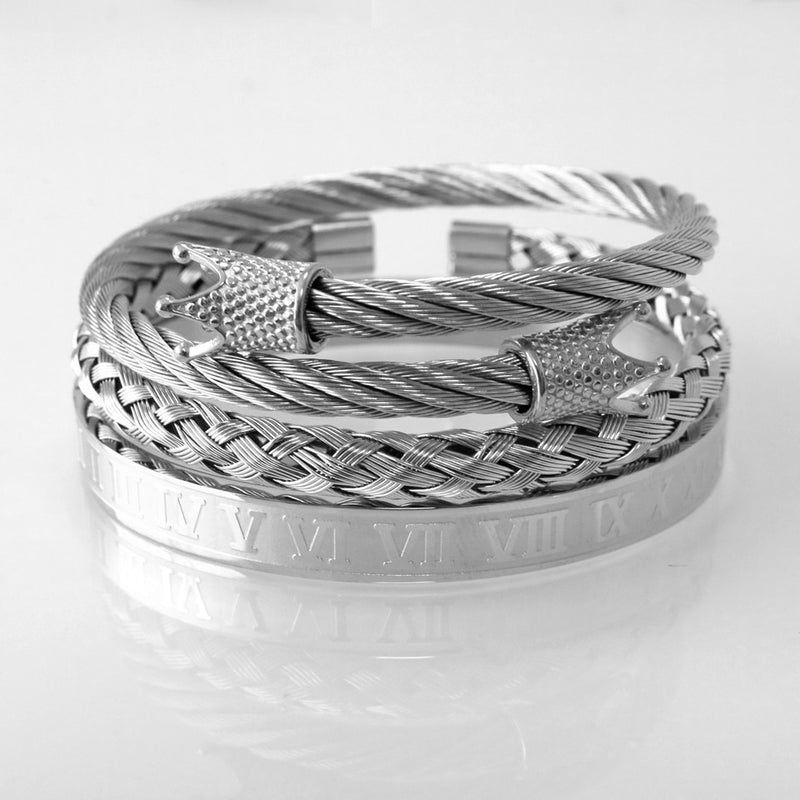 Royal Crown 3 Piece Sterling Silver Bracelet Set