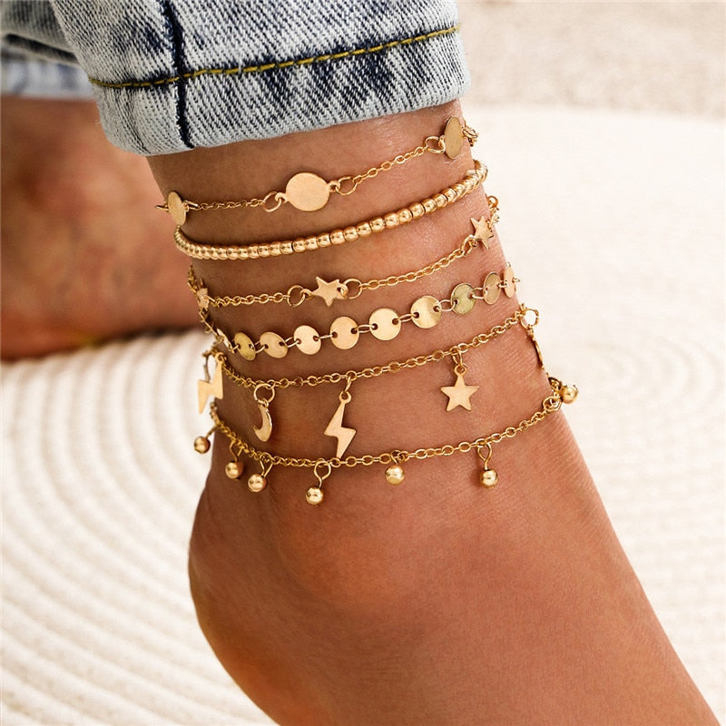 18k Gold Mixed Personality Anklet Set
