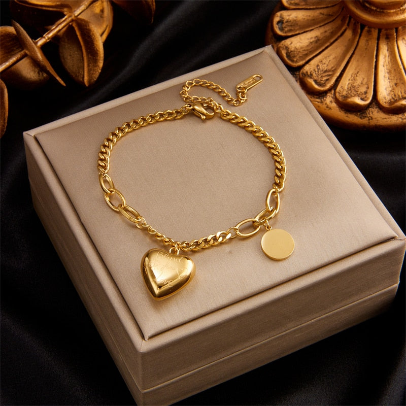 18k Gold Brass Heart Bracelet