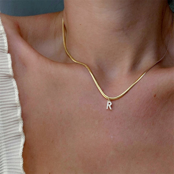 Diamond Letter Charm 18k Gold Necklace