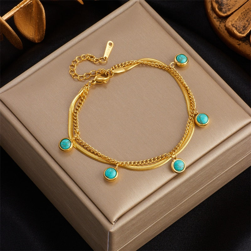 18k Gold Blue Gem Stone Bracelet