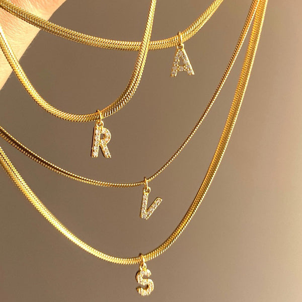 Diamond Letter Charm 18k Gold Necklace