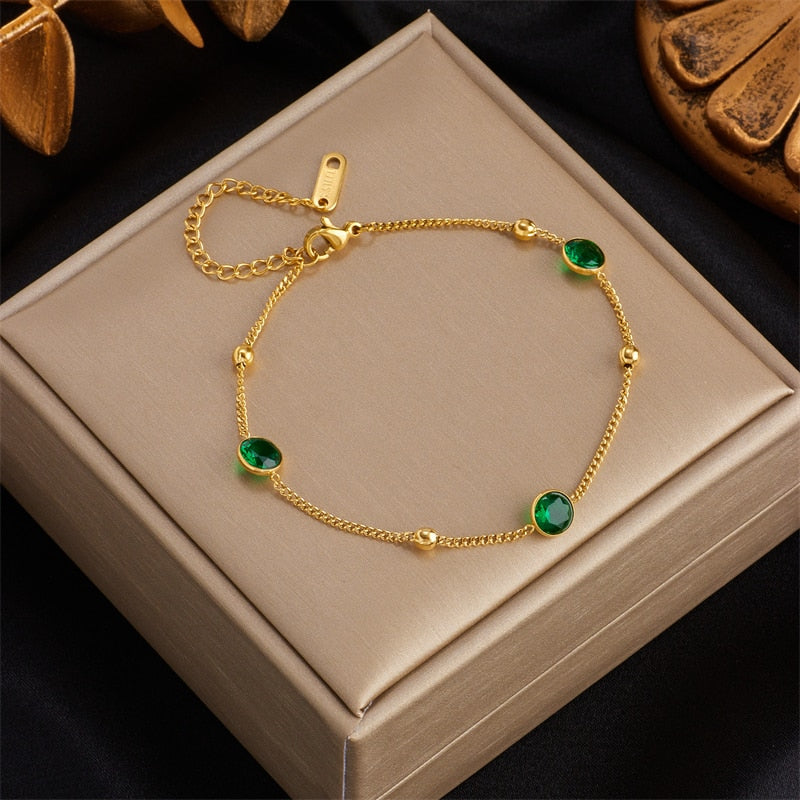 18k Gold Emerald Stone Bracelet