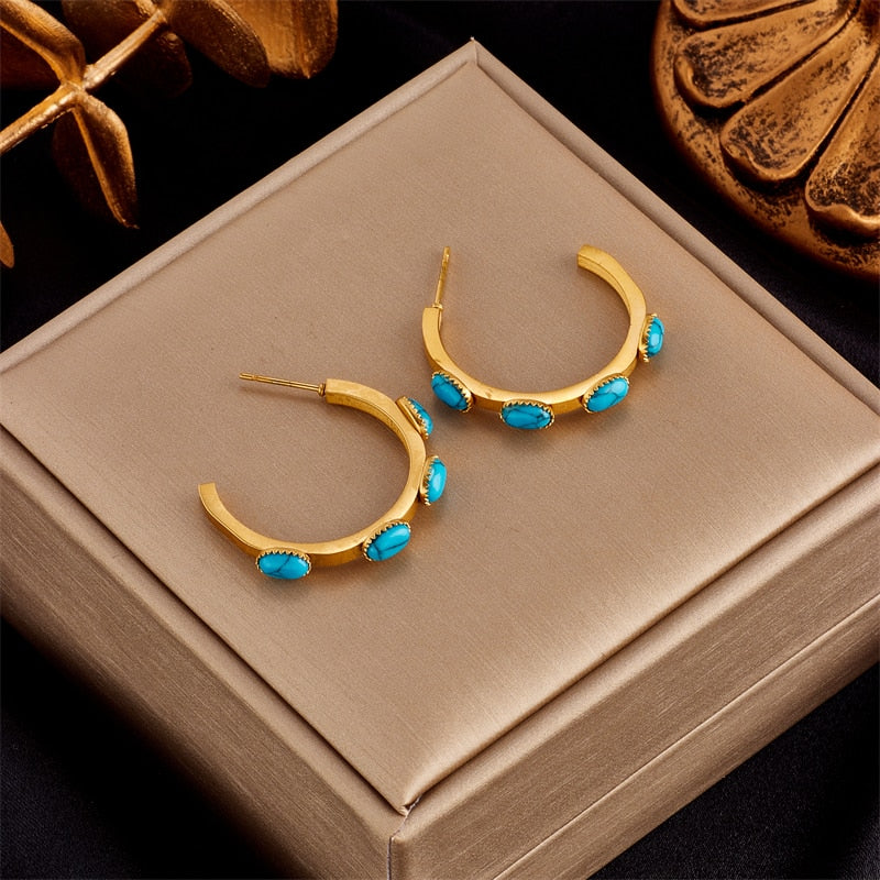 18k gold Blue Stone Earrings
