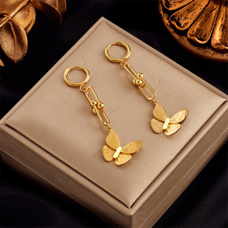 18k Gold Love Butterfly Earrings