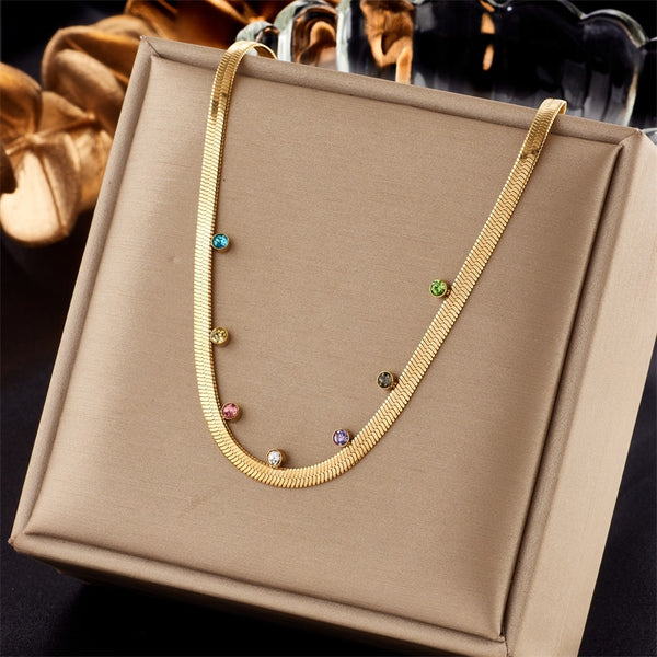 18k Gold Rainbow Stone Snake Necklace