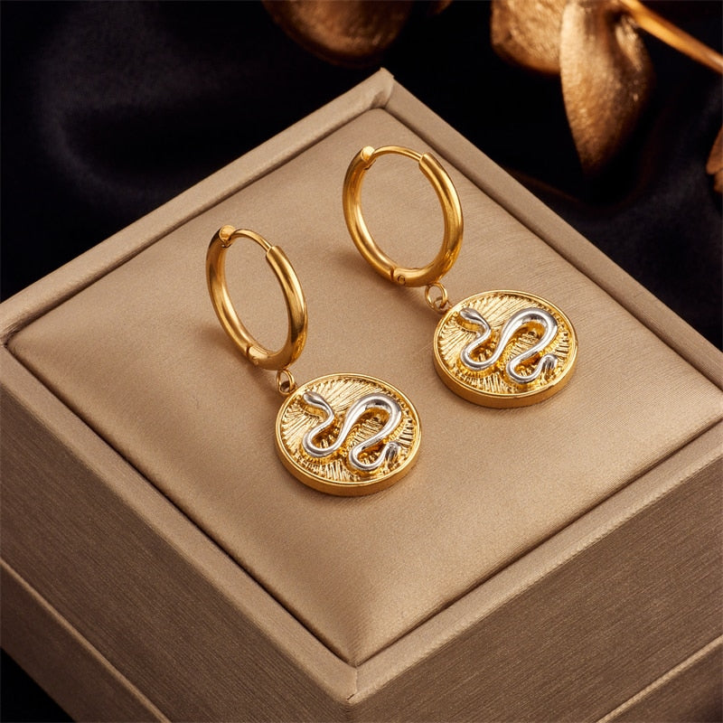 18k Gold Silver Snake Earrings
