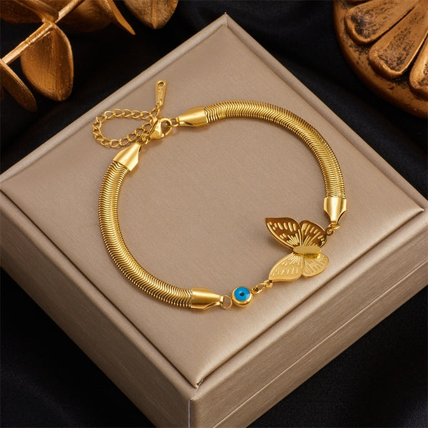 18k Gold Butterfly Snake Chain Bracelet